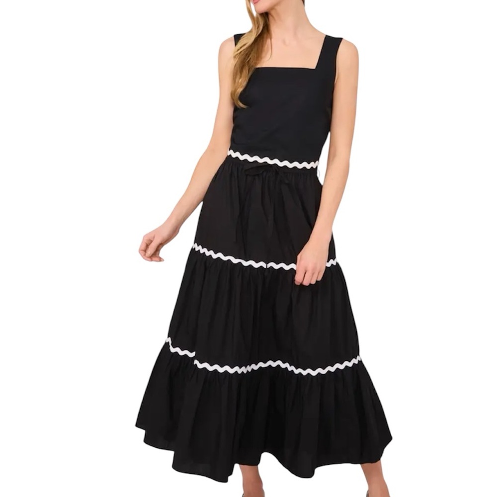 CECE New Rickrack Trim 2pc Set Maxi Tiered Skirt Sleeveless Crop Top Smocked XL